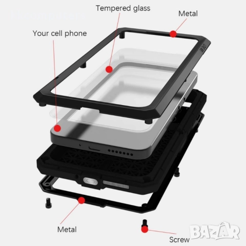 Xiaomi 15 Pro Удароустойчив LOVE MEI Метал + Силикон Калъф + Закалено Стъкло – Черен, Червен, Сребри, снимка 5 - Калъфи, кейсове - 51499251