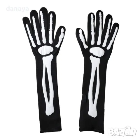 5218 Дълги ръкавици с кости на скелет, 38 см, снимка 2 - Други - 47292026