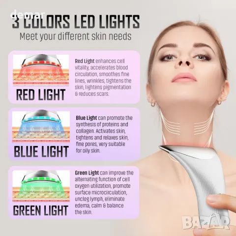 Устройство за лифтинг на лице и стягане на врата – Нагреваем EMS микротоков масажор с 3 LED режима, снимка 2 - Други - 50042011