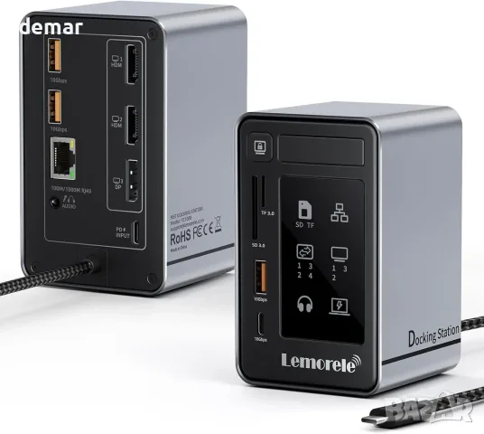 Lemorele TC1000 докинг станция 12 в 1 с два HDMI, DisplayPort и 100 W PD