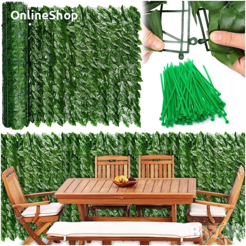 Ограда от зелени листа - панел за уединение с реалистичен вид 3 x 0,5м, снимка 2 - Други - 53603762