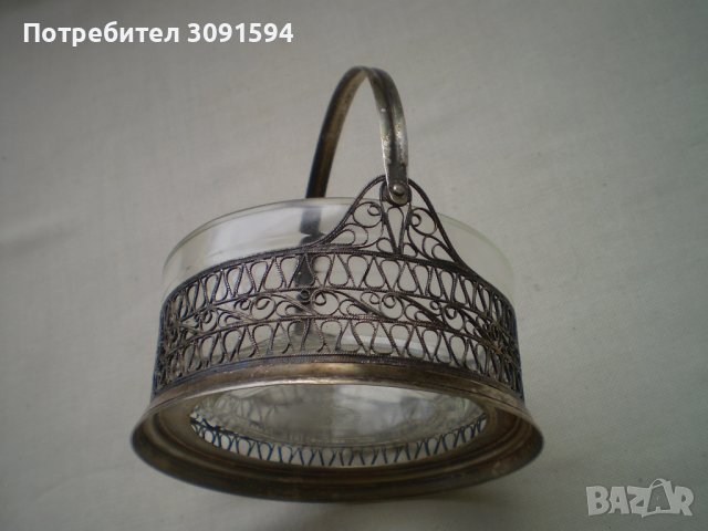 Винтидж кошница филигран със стъкло маркирана ЮММЕТ, снимка 5 - Други ценни предмети - 41819208
