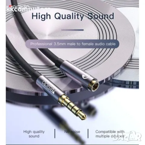 Аудио адаптер Yesido YAU26 / 3.5mm - 3.5mm / Черен / Баркод : 2403485, снимка 2 - Резервни части за телефони - 47580297