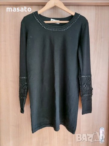 d.bari - черен вълнен пуловер с камъни, снимка 2 - Блузи с дълъг ръкав и пуловери - 33887628