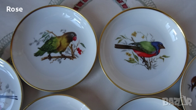 Винтидж! Комплект от шест чинийки с птици - Furstenberg , снимка 2 - Декорация за дома - 51781632