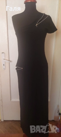 Дълга асиметрична черна еластична рокля размер М/Л, снимка 5 - Рокли - 52162396