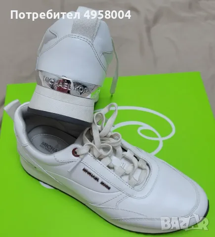 Дамски кожени маратонки Michael Kors Allie Stride, бели, US 6.5, снимка 7 - Маратонки - 56207461