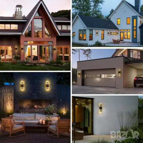 CELAVY Външна стенна лампа, IP65 LED лампа за веранда/входна врата, 2хGU10 крушки, черна, снимка 8 - Лампи за стена - 51932464