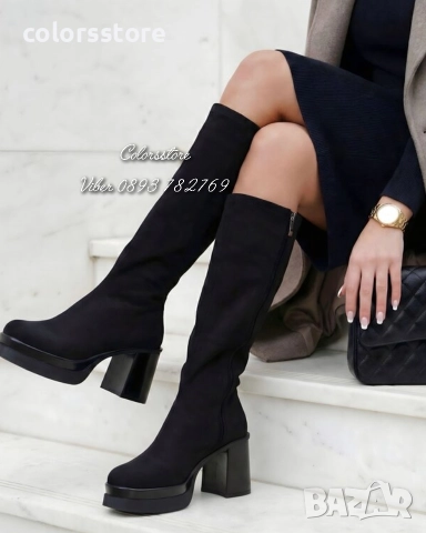 Ботуши на ток - черен велур - BVC55

