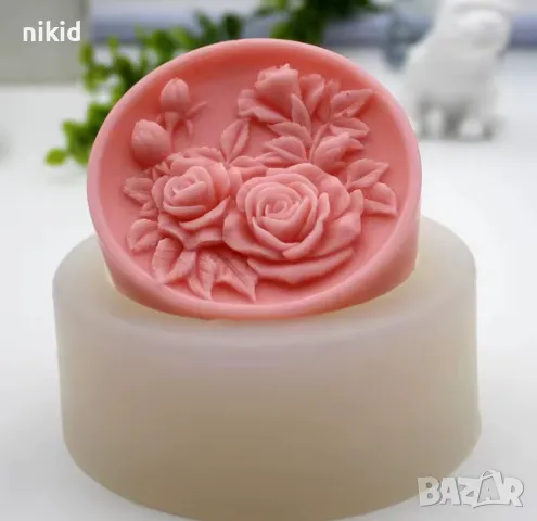 Кръг цветя рози божур силиконов молд форма фондан шоколад сапун гипс свещ, снимка 2 - Форми - 48747585