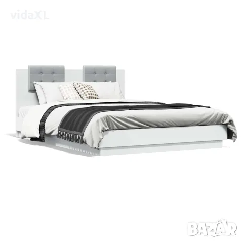 vidaXL Рамка за легло с табла и LED осветление, бяла, 120x200 см, снимка 5 - Спални и легла - 56146767