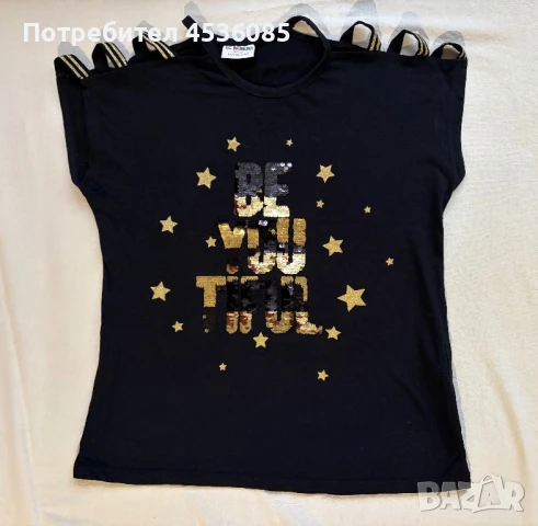 LC Waikiki-Красива детска черна блуза/тениска с голо рамо и черно-златни паети-Размер 145-152 см