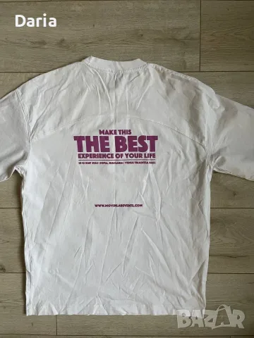 Дамска тениска Bershka в бял цвят Movin Lab Camp 2024, снимка 3 - Тениски - 55875527