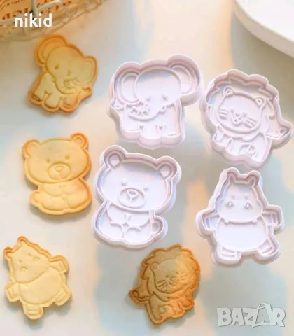 4 бр Диви зоо животни слон мече лъв хипопотам пластмасови форми резци с бутало за сладки резец форма