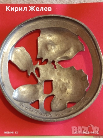 ВИНТИДЖ КАНАДСКИ КАПАК за СТЪКЛЕНА КУПИЧКА от КАЛАЙ с РОЗИ 52150, снимка 5 - Други ценни предмети - 52502544