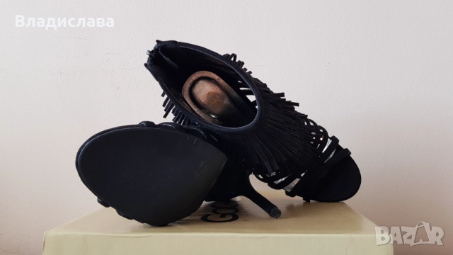 Черни велурени дамски сандали на висок ток, Gogo, 36 номер, снимка 4 - Дамски обувки на ток - 51672209