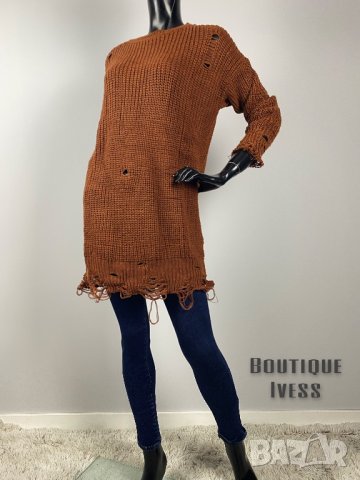 Дамски дълъг накъсан пуловер / туника 4цвята , снимка 2 - Туники - 38669469