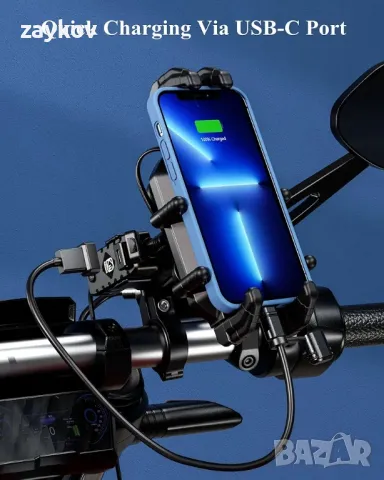 Мотоциклетен държач за мобилен телефон BRCOVAN с Qi-15 W безжично зарядно устройство, снимка 2 - Аксесоари и консумативи - 48091773