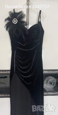 Дълга черна рокля с пера , снимка 6 - Рокли - 40878949