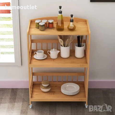 БЕЗПЛАТНА ДОСТАВКА Бамбуково шкафче / етажерка с колелца и многофункционално приложение 60HSJFZC05, снимка 3 - Етажерки - 50656757