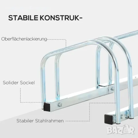 Велосипедна стойка HOMCOM за 6 велосипеда за стенен или подов монтаж, стомана, 179 x 33 x 27 см, снимка 3 - Аксесоари за велосипеди - 50365479