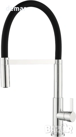 Смесител за кухненска мивка с издърпващ се разпръсквач, еднолостов, хром