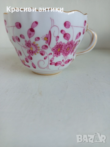 Антикварна чаша порцелан Meissen Indian Pink Flower 1815, снимка 6 - Антикварни и старинни предмети - 52427982