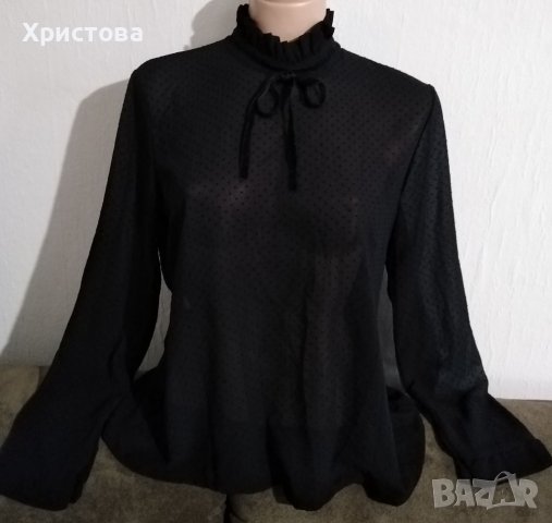 Елегантна черна блуза, L/XL, снимка 1 - Блузи с дълъг ръкав и пуловери - 39032326