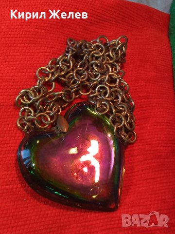 СТАР СЪРЦЕВИДЕН ВИНТИДЖ МЕДАЛЬОН КОЛИЕ ЦВЕТЕН КРИСТАЛ БРОНЗ ВЕРИЖКА МНОГО КРАСИВО КОЛИЕ 24791, снимка 2 - Колиета, медальони, синджири - 34507773