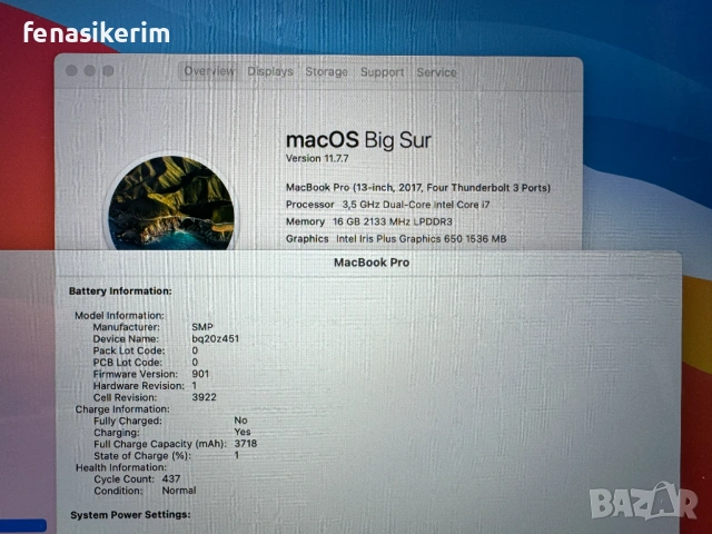 13.3' CTO Core i7 Apple MacBook Pro Mid 2017 TouchBar 16GB RAM/512GB SSD/Бат 5ч, снимка 6 - Лаптопи за работа - 52706047