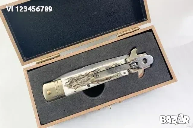 Сгъваем автоматичен нож - стилето , с чирени от еленов рог, 85x195, снимка 6 - Ножове - 53803691