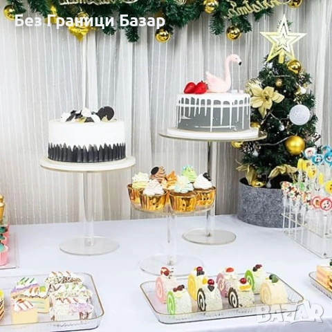 Нови 3 броя акрилни стойки за торта къпкейк десерт прозрачен сет поставки, снимка 7 - Други - 53697014