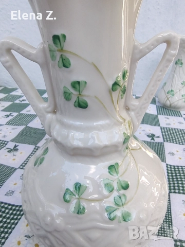 Belleek Ваза лира-арфа от Ирландия, снимка 4 - Вази - 52505241