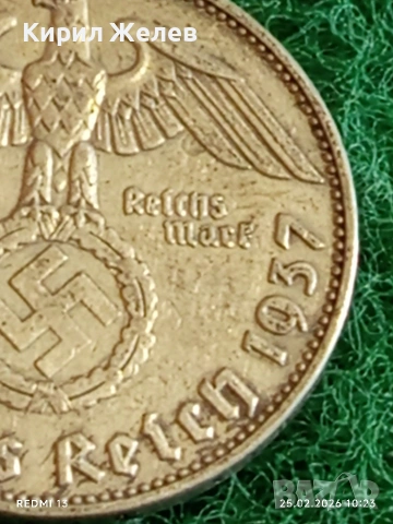 Сребърна монета 2 райхсмарки 1937г. Германия Трети Райх с Свастика за КОЛЕКЦИОНЕРИ 52633, снимка 5 - Нумизматика и бонистика - 53614999
