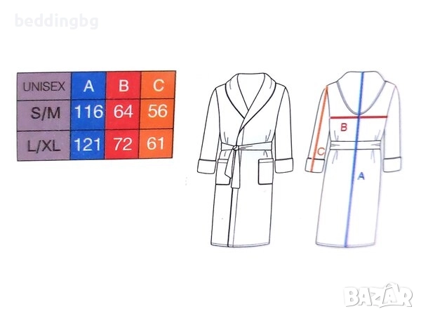 #Халат за баня с качулка „Франк“ – тера пастелен, размер S/M (100% памук), снимка 4 - Хавлиени кърпи - 39300493