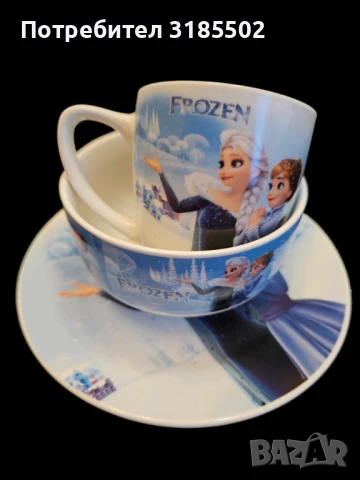 Детски комплект с Анимационни герои от 3 части, чашка, чинийка и купичка/ПРОМОЦИЯ - Супер цена