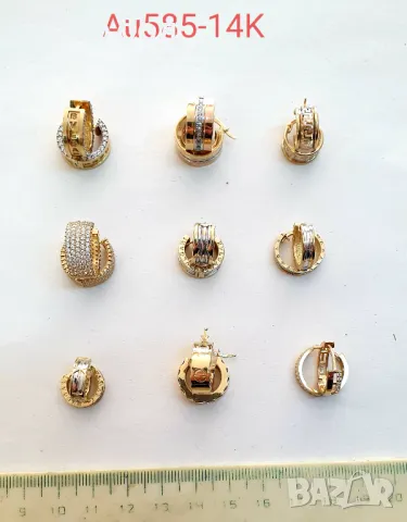 Златни обеци халки от бяло, жълто и розово -14К, снимка 13 - Обеци - 39965775