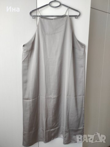 Сива нова рокля НМ сатен с презрамки р-р XL, снимка 6 - Рокли - 34160976
