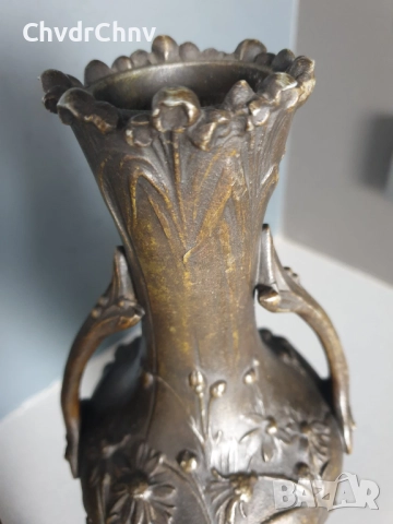 Франция 1800-те/2бр фигурални вази 32см-4кг/стари френски пиедестални вази с дръжки/ЦАМ-мрамор, снимка 5 - Антикварни и старинни предмети - 52956687