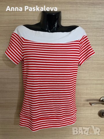 Блузка на райе червено с бяло