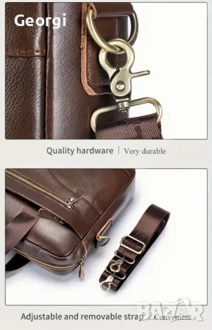 Мъжка ежедневно/функционална бизнес чанта (за лаптоп 15,6”) Естествена кожа!, снимка 14 - Чанти - 49281787