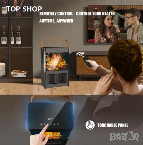 Анимирана камина 3D "танцуващ пламък" с енергиен Клас А керамичен тих нагревател с вентилатор 2200 W, снимка 2 - Камини - 48930646