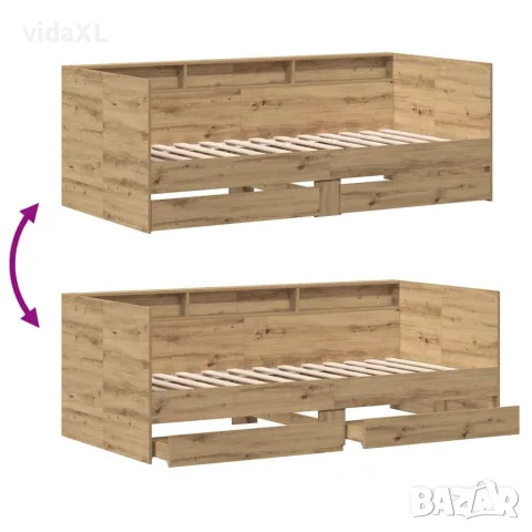 vidaXL Легло-диван с чекмедже Дъб 100 x 200 cm Инженерна дървесина, снимка 10 - Спални и легла - 56147057