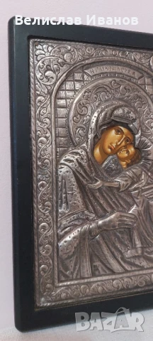 Гръцка сребърна икона Богородица с младенеца. Проба 950.Перфектно състояние., снимка 3 - Икони - 50750073