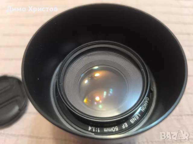 Продавам обектив Canon EF 50mm f/1.4 USM + сенник, капачки и UV филтър