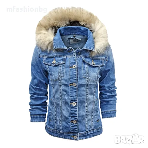 Дамско дънково яке с качулка City Angels Jeans, Големи размери до 6XL, Син деним, снимка 4 - Якета - 49428570