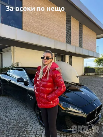 Moncler Дамско Лачено Зимно Яке С Качулка С Пух Монклер - Черно И Червено Код VAL-41, снимка 3 - Якета - 56090308