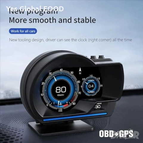 HUD OBD2+GPS дисплей скорост RPM, снимка 3 - Аксесоари и консумативи - 53621093