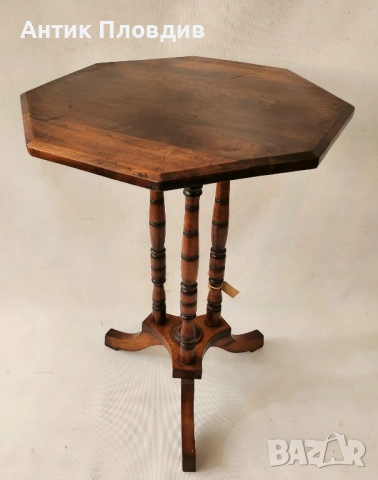 Старинна помощна масичка с осмоъгълен плот, снимка 3 - Маси - 53720444