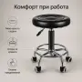 Регулируема фризьорска табуретка с опора за крака и колелца, снимка 3